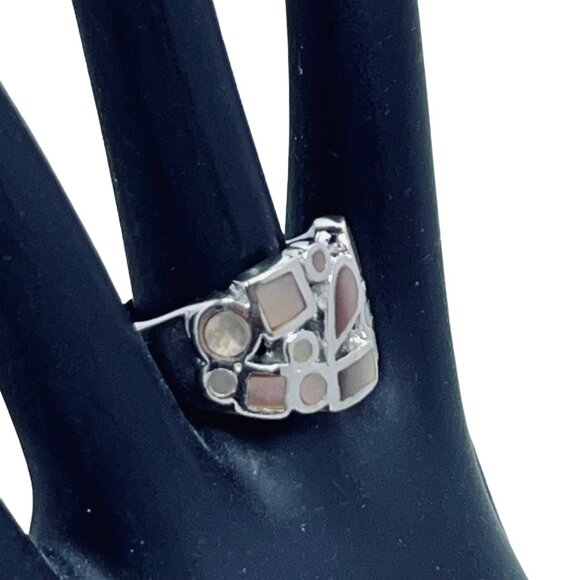 Silver Tone With Inlaid Abalone Shell Statement Ring Signed Thailand (R370) - Picture 3 of 7
